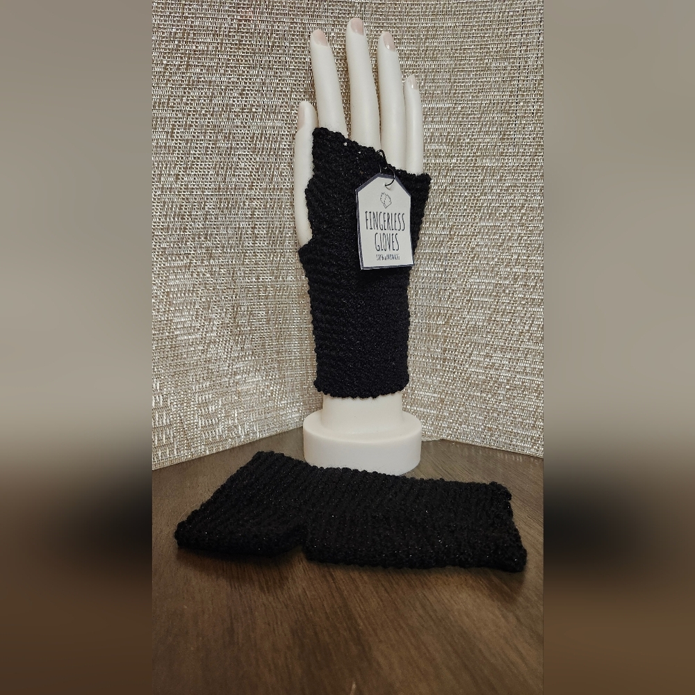 Cozy Black With Silver Handmade Crochet Fingerless Gloves.Ask About Sizing